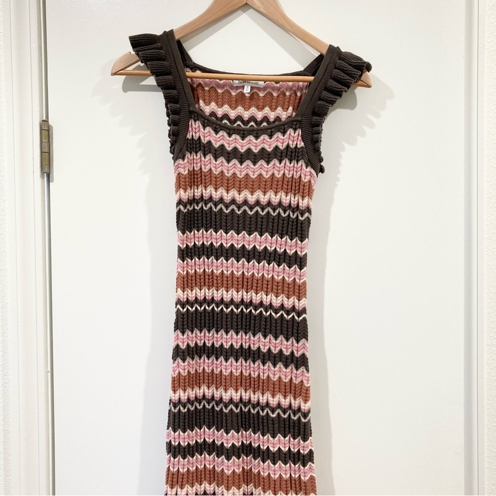 Boho striped cotton summer hippie maxi dress brown pink rust